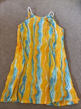 Yellow & Blue Halter Wavy Print Sundress Cover up